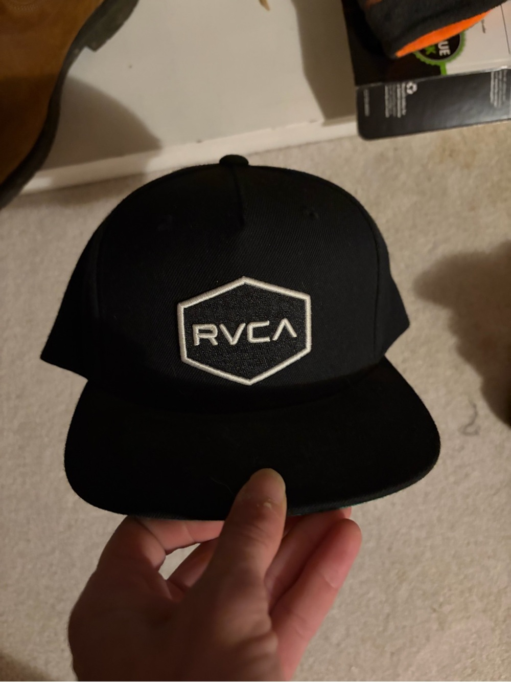 RVCA Black Snapback Hat with White Hex Logo